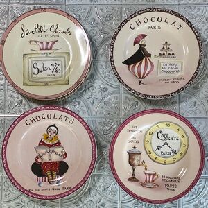 The Sakura Table Sweet Treats 9” Parisian Themed Plates Set of 4
